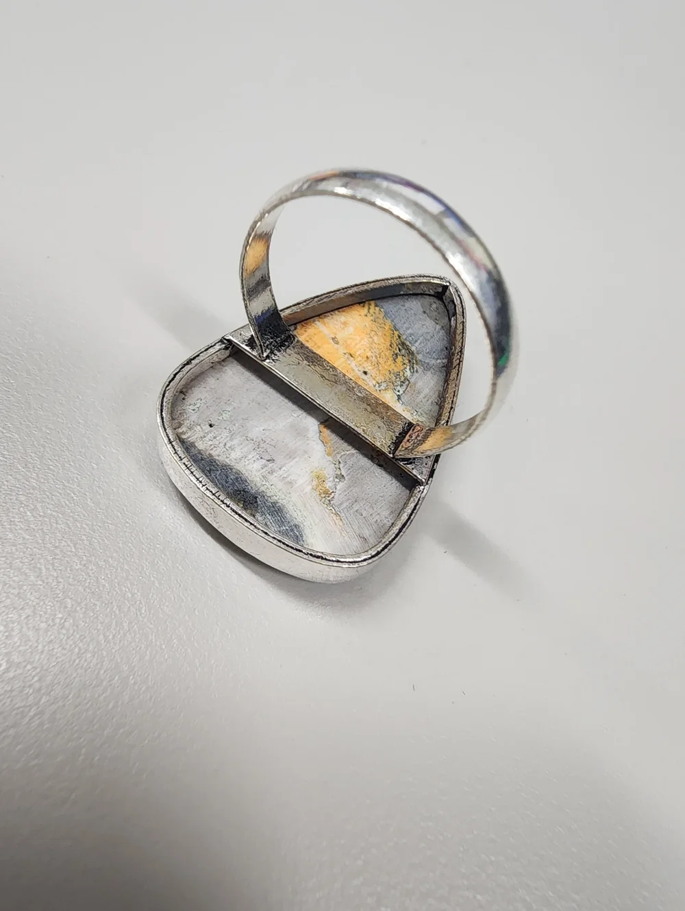 Sz 9 Yellow and Gray Statement Resin Bumble Bee Jasper-look Ring Teardrop Boho
